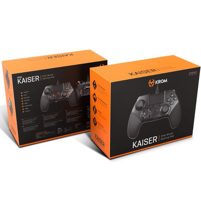Krom Gamepad Kaiser NXKROMKSR - Mando Gaming Elite para Competición, Cable USB 3m, 12 Botones, 4 Palancas Traseras, Compatible con PC (Steam), PS3, PS4